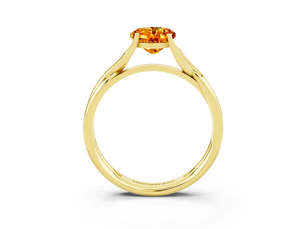 Yellow gold Oval Cut Citrine Solitaire Twist Band Prong Setting Ring