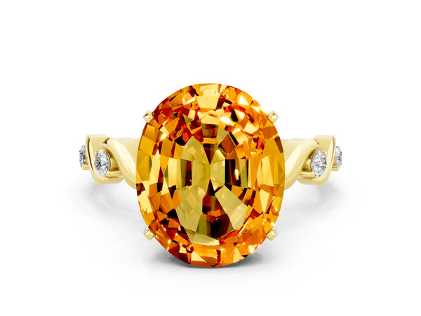 Yellow gold Oval Cut Citrine Solitaire Twisted Band with Round  Accents and Prong Setting
