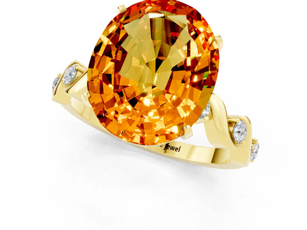 Yellow gold Oval Cut Citrine Solitaire Twisted Band with Round  Accents and Prong Setting