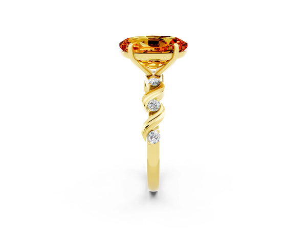 Yellow gold Oval Cut Citrine Solitaire Twisted Band with Round  Accents and Prong Setting