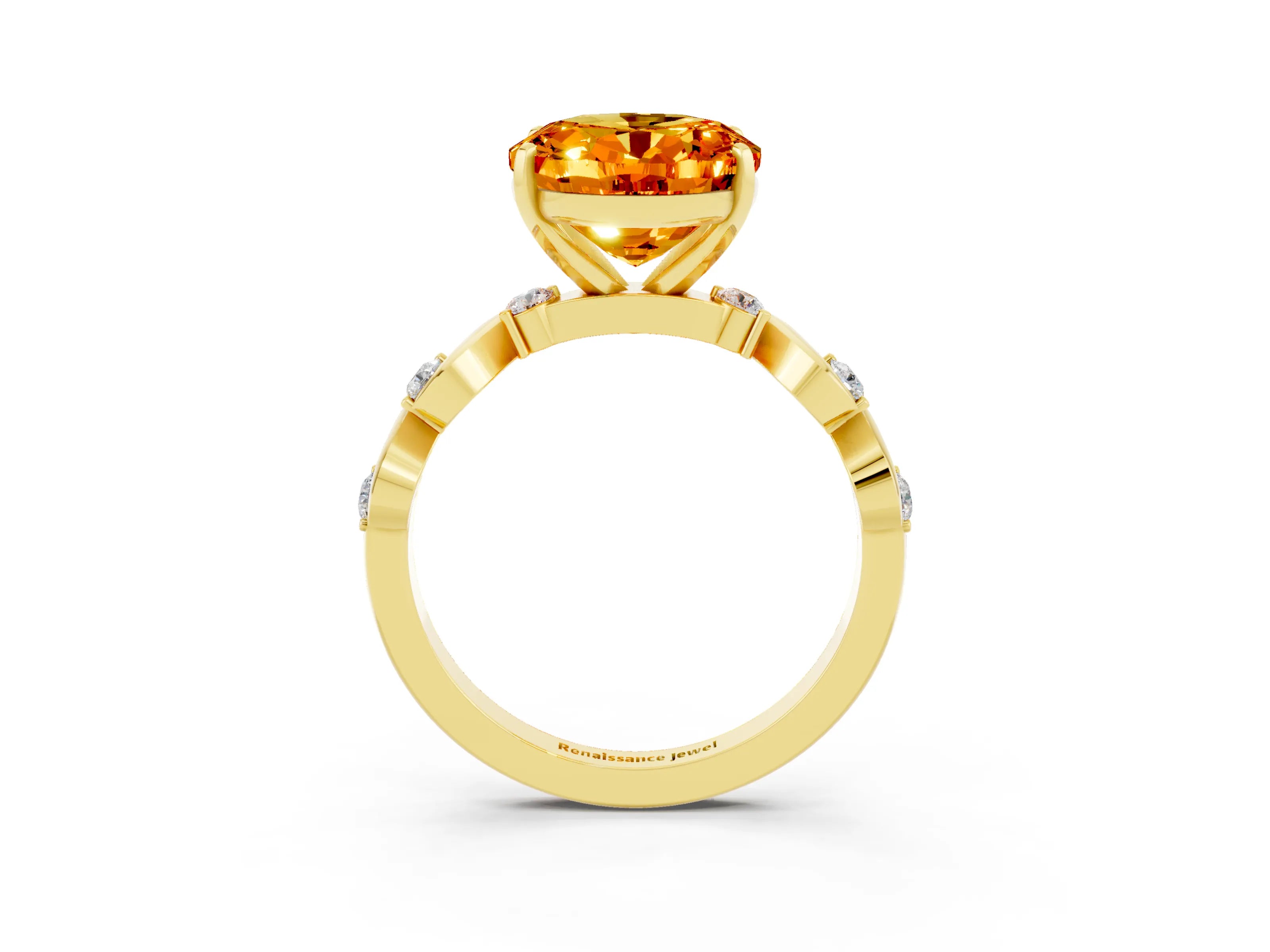 Yellow gold Oval Cut Citrine Solitaire Twisted Band with Round  Accents and Prong Setting_15