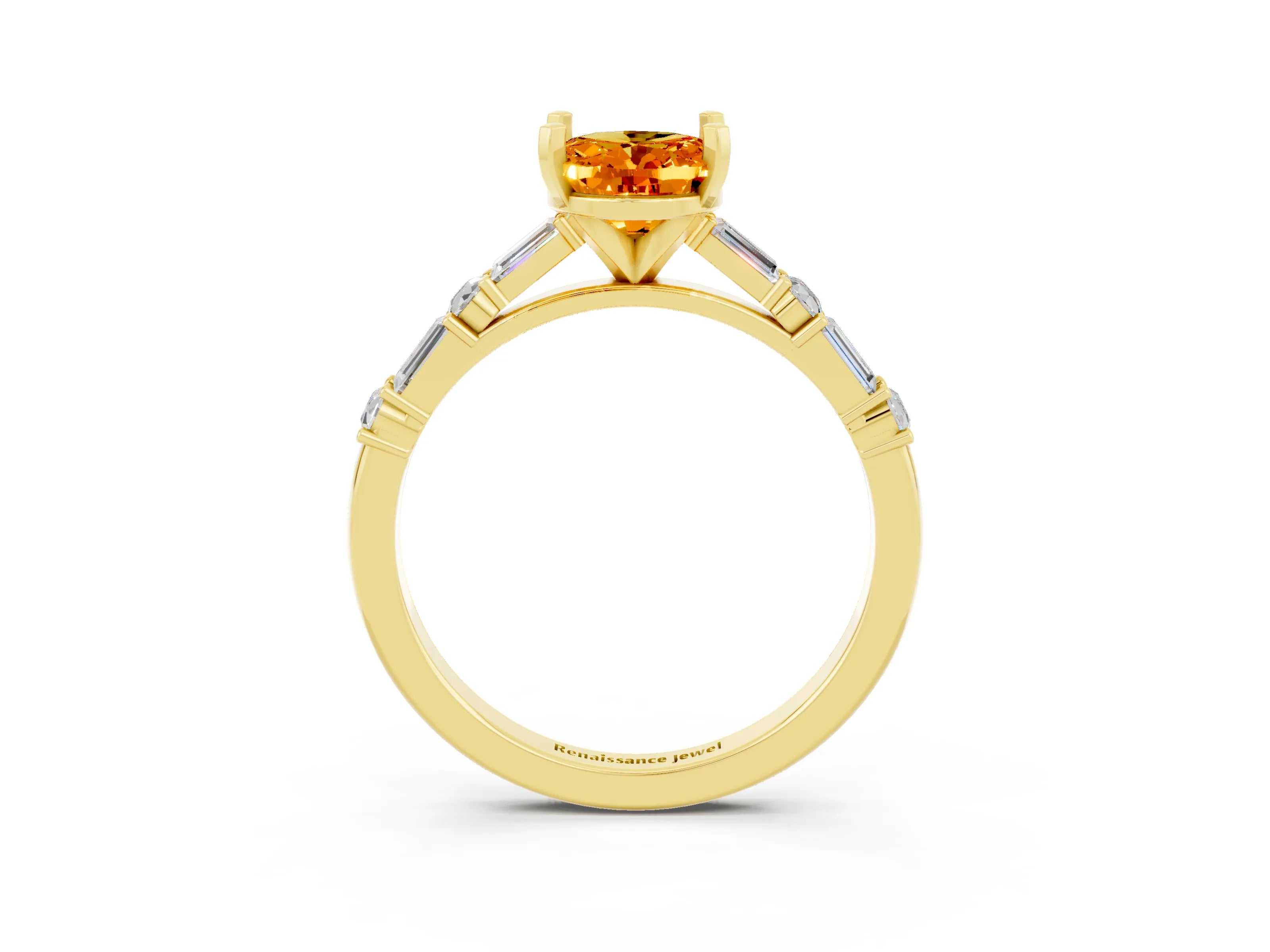 Yellow gold Oval Cut Citrine Solitaire with Side Baguettes and Channel Set Band_3