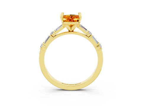 Yellow gold Oval Cut Citrine Solitaire with Side Baguettes and Channel Set Band_3