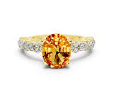 Yellow gold Oval Cut Citrine Solitaire with Side Stones, Pave Band, Four-Prong Setting_36
