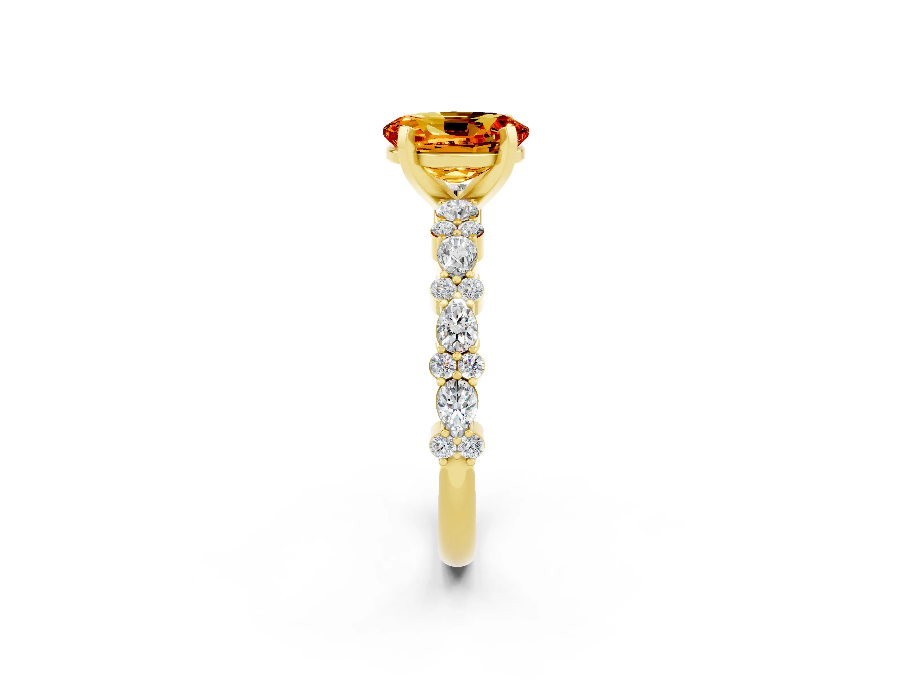 Yellow gold Oval Cut Citrine Solitaire with Side Stones, Pave Band, Four-Prong Setting_38