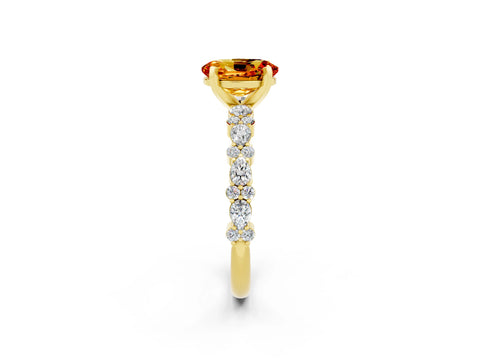 Yellow gold Oval Cut Citrine Solitaire with Side Stones, Pave Band, Four-Prong Setting_38