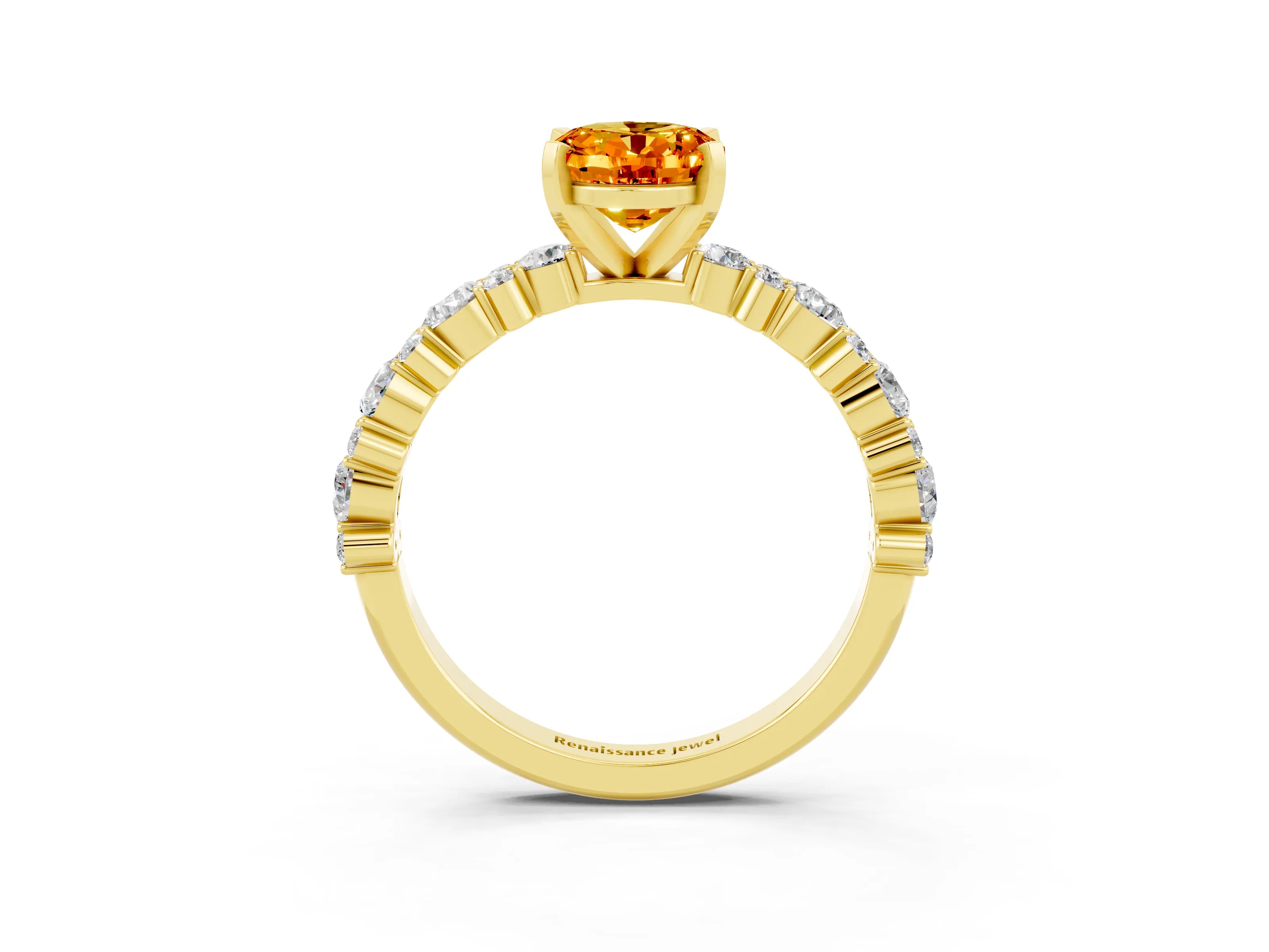 Yellow gold Oval Cut Citrine Solitaire with Side Stones, Pave Band, Four-Prong Setting_39