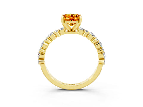 Yellow gold Oval Cut Citrine Solitaire with Side Stones, Pave Band, Four-Prong Setting_39