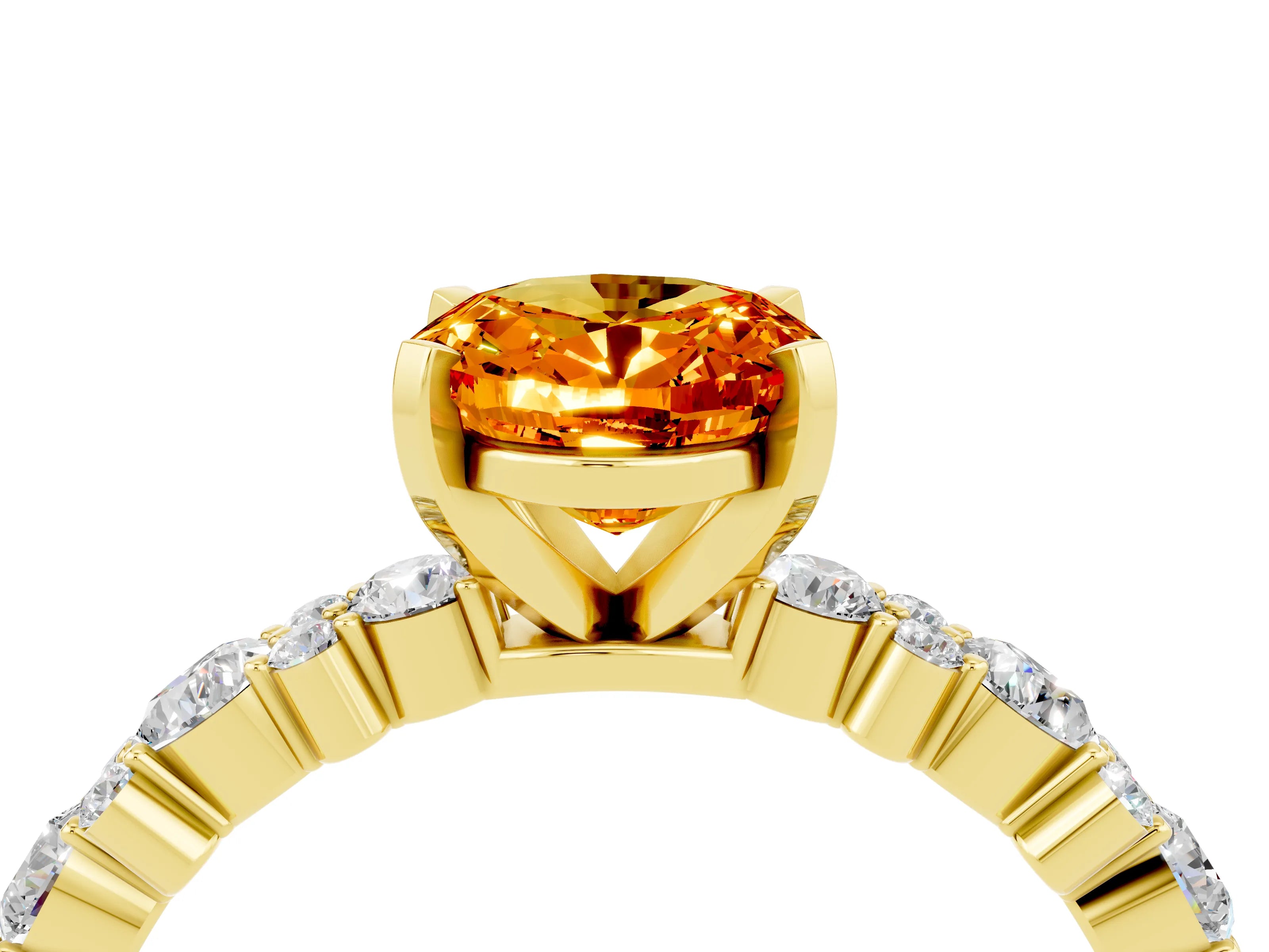 Yellow gold Oval Cut Citrine Solitaire with Side Stones, Pave Band, Four-Prong Setting_40