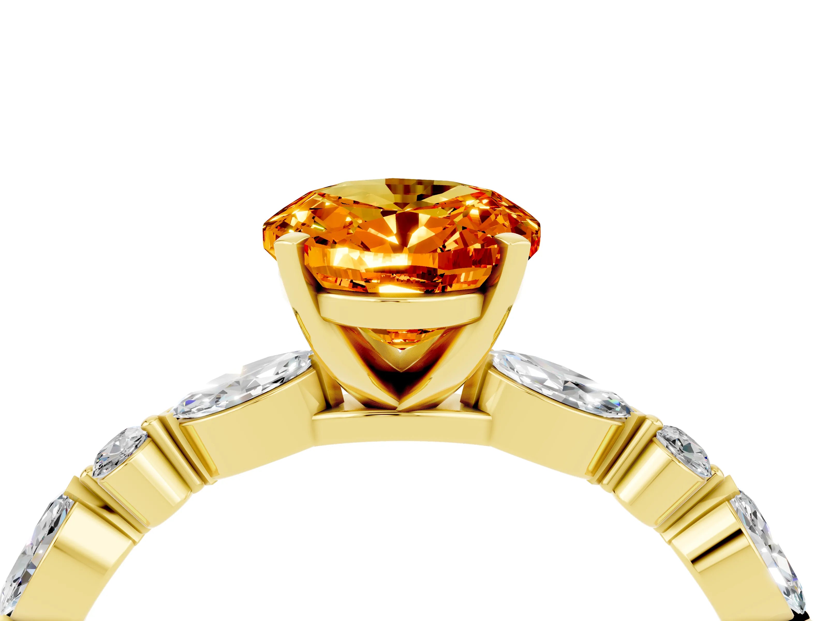 Yellow gold Oval Cut Citrine Solitaire with Side Stones on a Pavé Band and Four-Prong Setting_4
