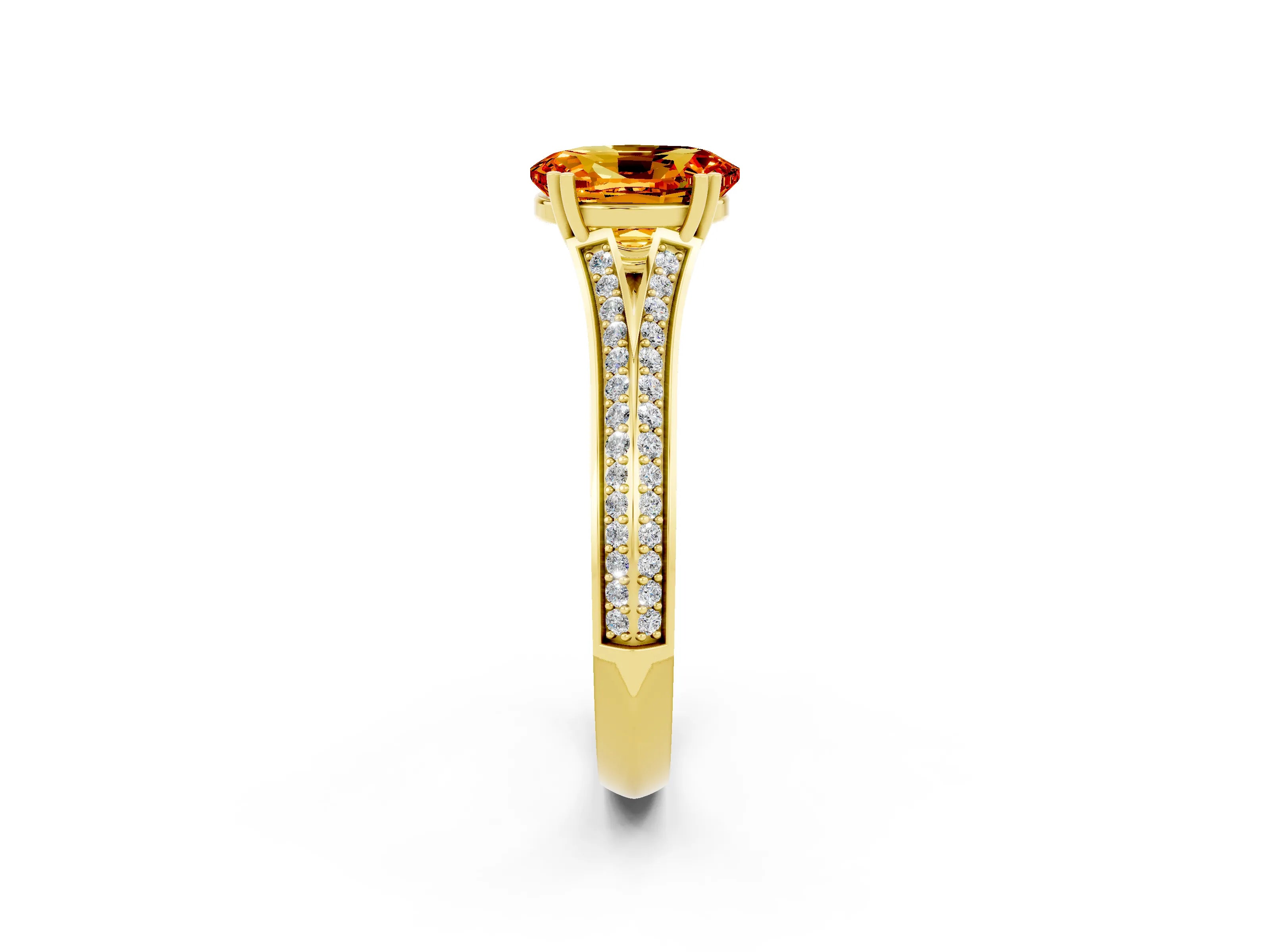 Yellow gold Oval Cut Citrine Split Shank Engagement Ring with Pavé Band_2