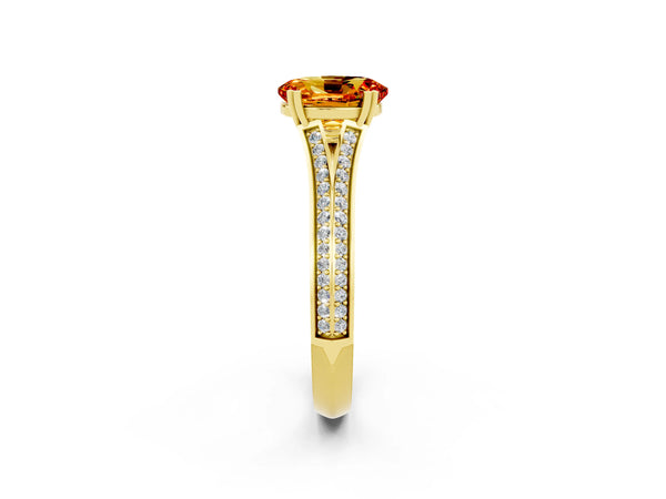 Yellow gold Oval Cut Citrine Split Shank Engagement Ring with Pavé Band