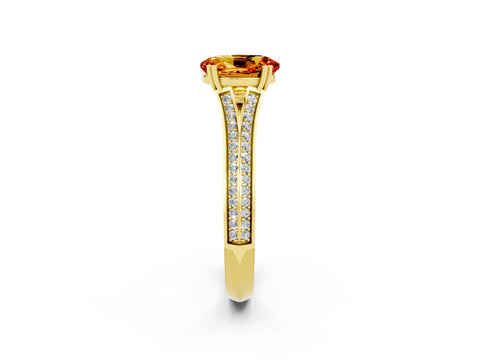 Yellow gold Oval Cut Citrine Split Shank Engagement Ring with Pavé Band_2