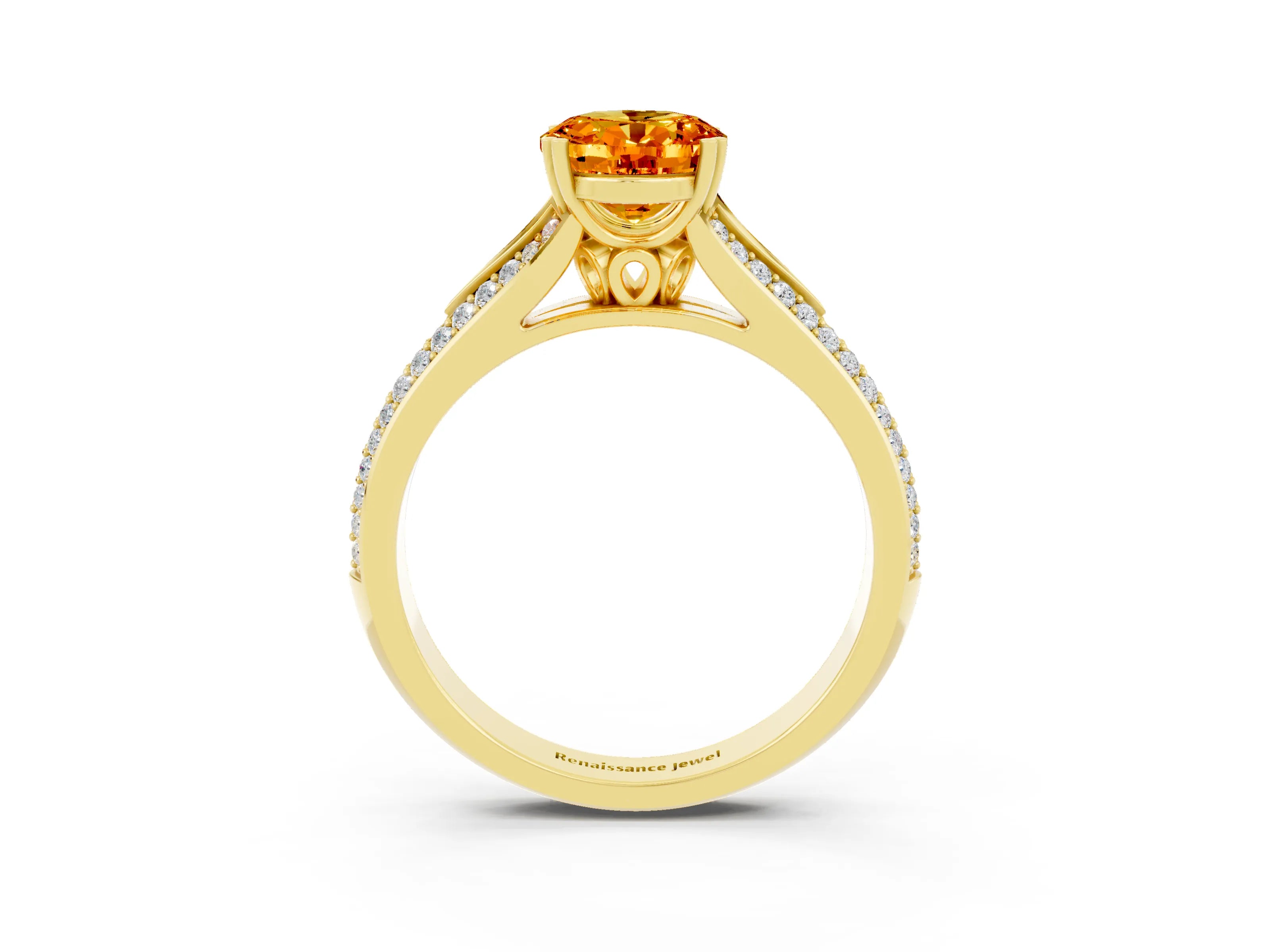 Yellow gold Oval Cut Citrine Split Shank Engagement Ring with Pavé Band_3