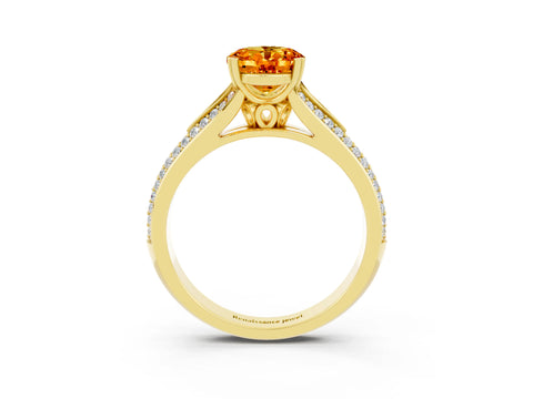 Yellow gold Oval Cut Citrine Split Shank Engagement Ring with Pavé Band_3