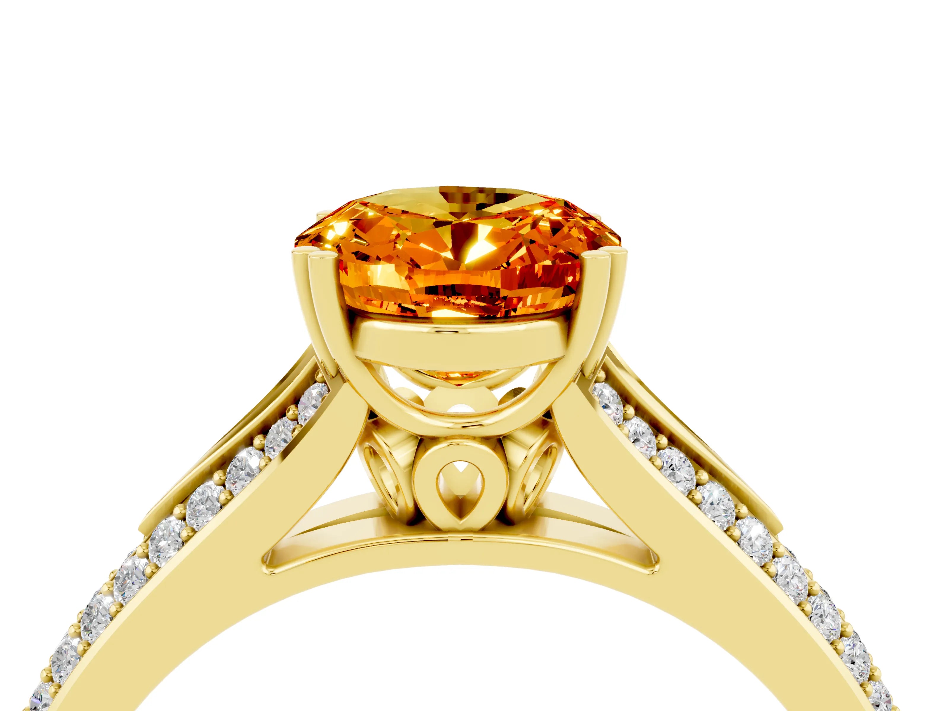 Yellow gold Oval Cut Citrine Split Shank Engagement Ring with Pavé Band_4