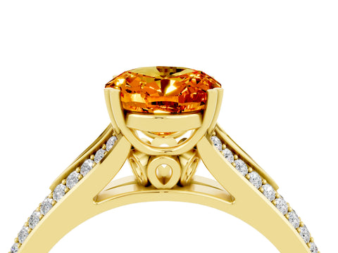 Yellow gold Oval Cut Citrine Split Shank Engagement Ring with Pavé Band_4