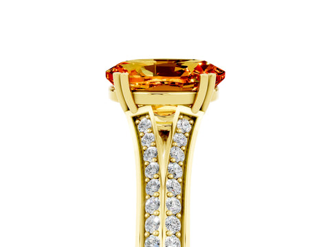 Yellow gold Oval Cut Citrine Split Shank Engagement Ring with Pavé Band_5