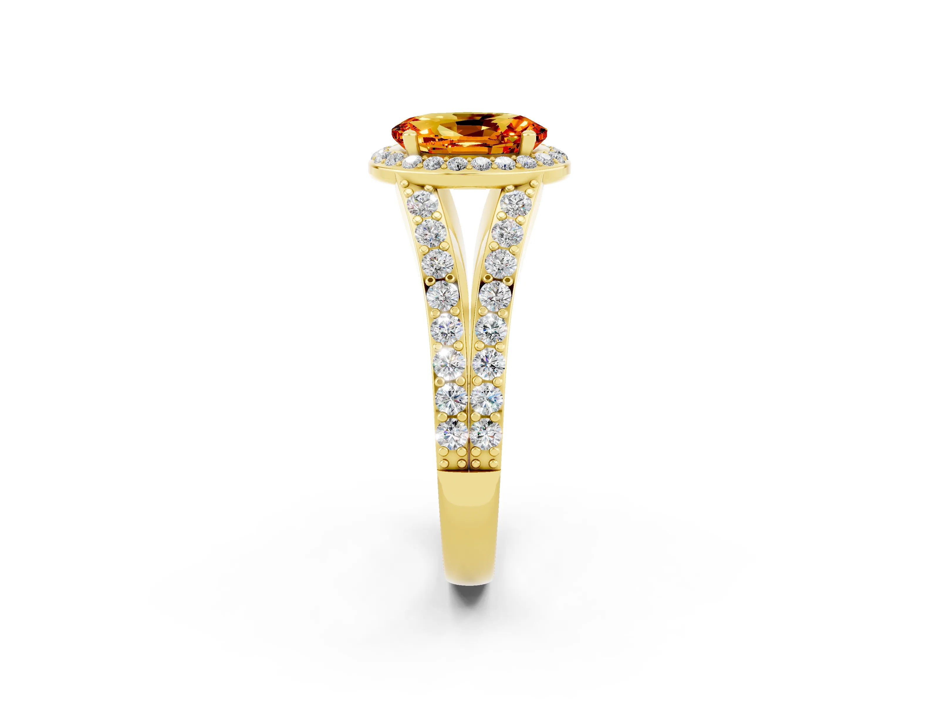 Yellow gold Oval Cut Citrine Split Shank Halo Ring with Four-Prong Setting_14