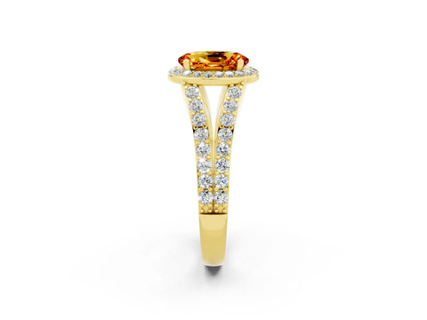 Yellow gold Oval Cut Citrine Split Shank Halo Ring with Four-Prong Setting_14