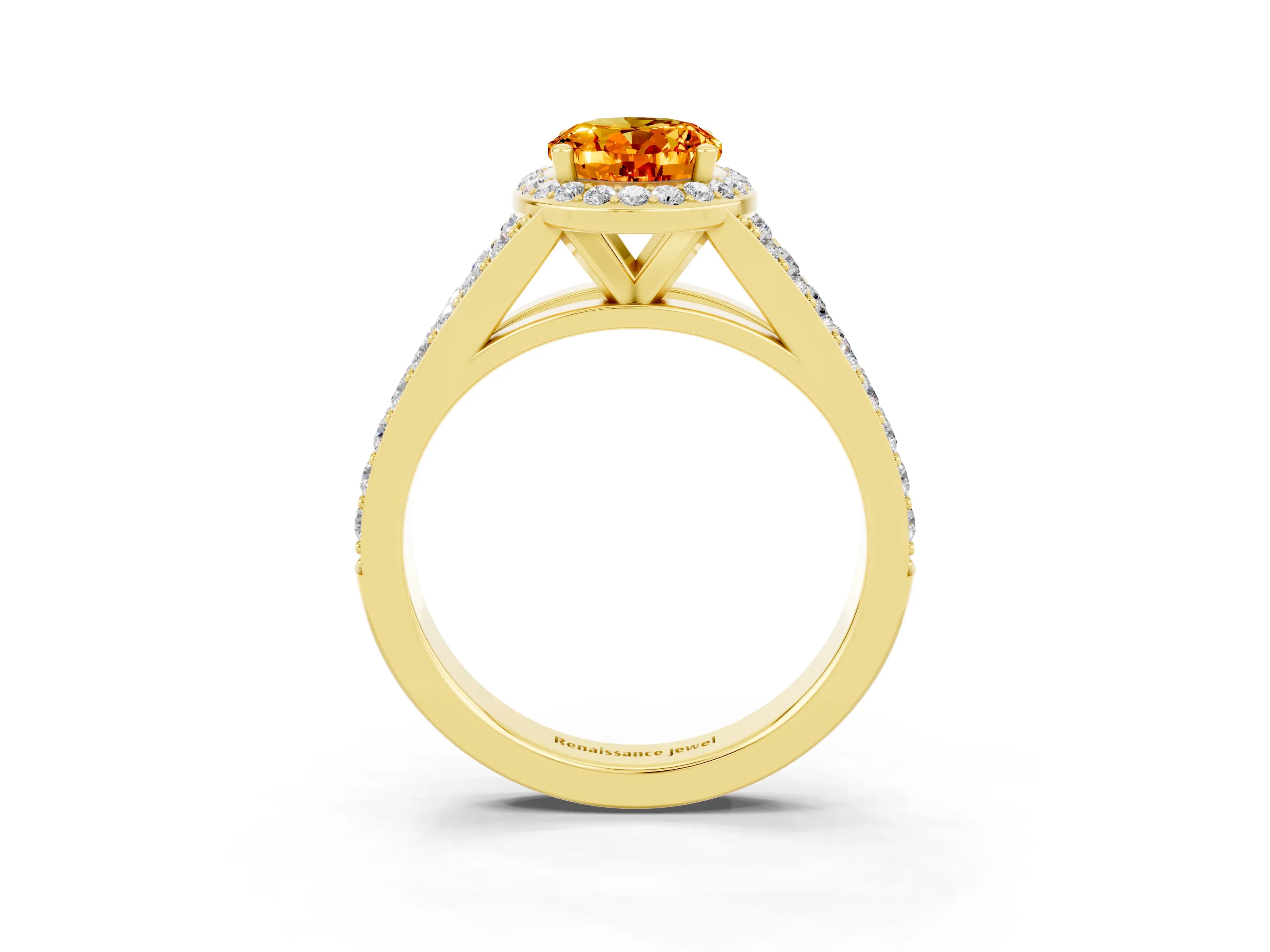 Yellow gold Oval Cut Citrine Split Shank Halo Ring with Four-Prong Setting_15