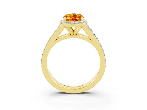 Yellow gold Oval Cut Citrine Split Shank Halo Ring with Four-Prong Setting_15