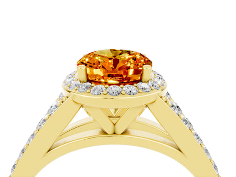 Yellow gold Oval Cut Citrine Split Shank Halo Ring with Four-Prong Setting_16