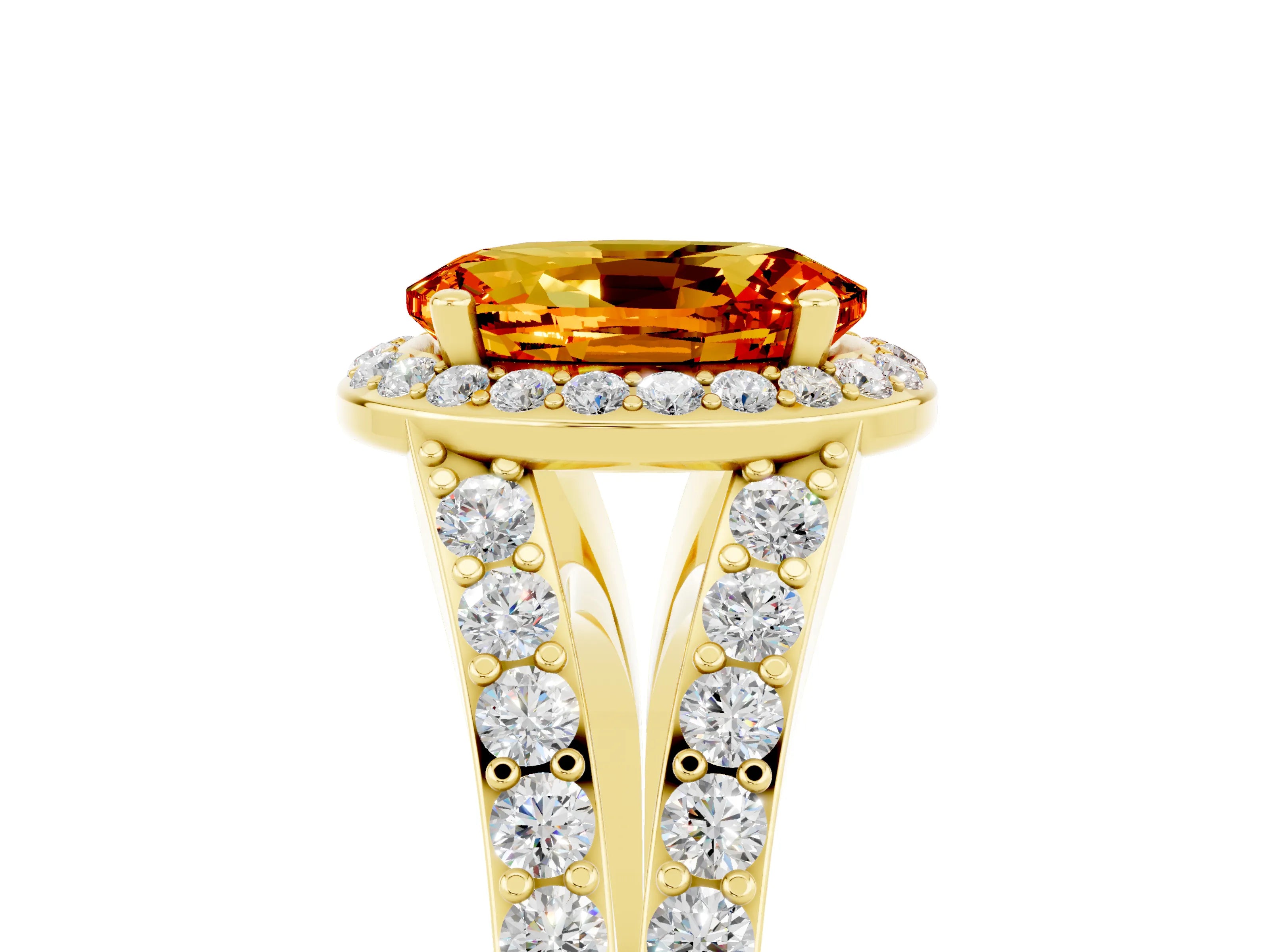 Yellow gold Oval Cut Citrine Split Shank Halo Ring with Four-Prong Setting_17