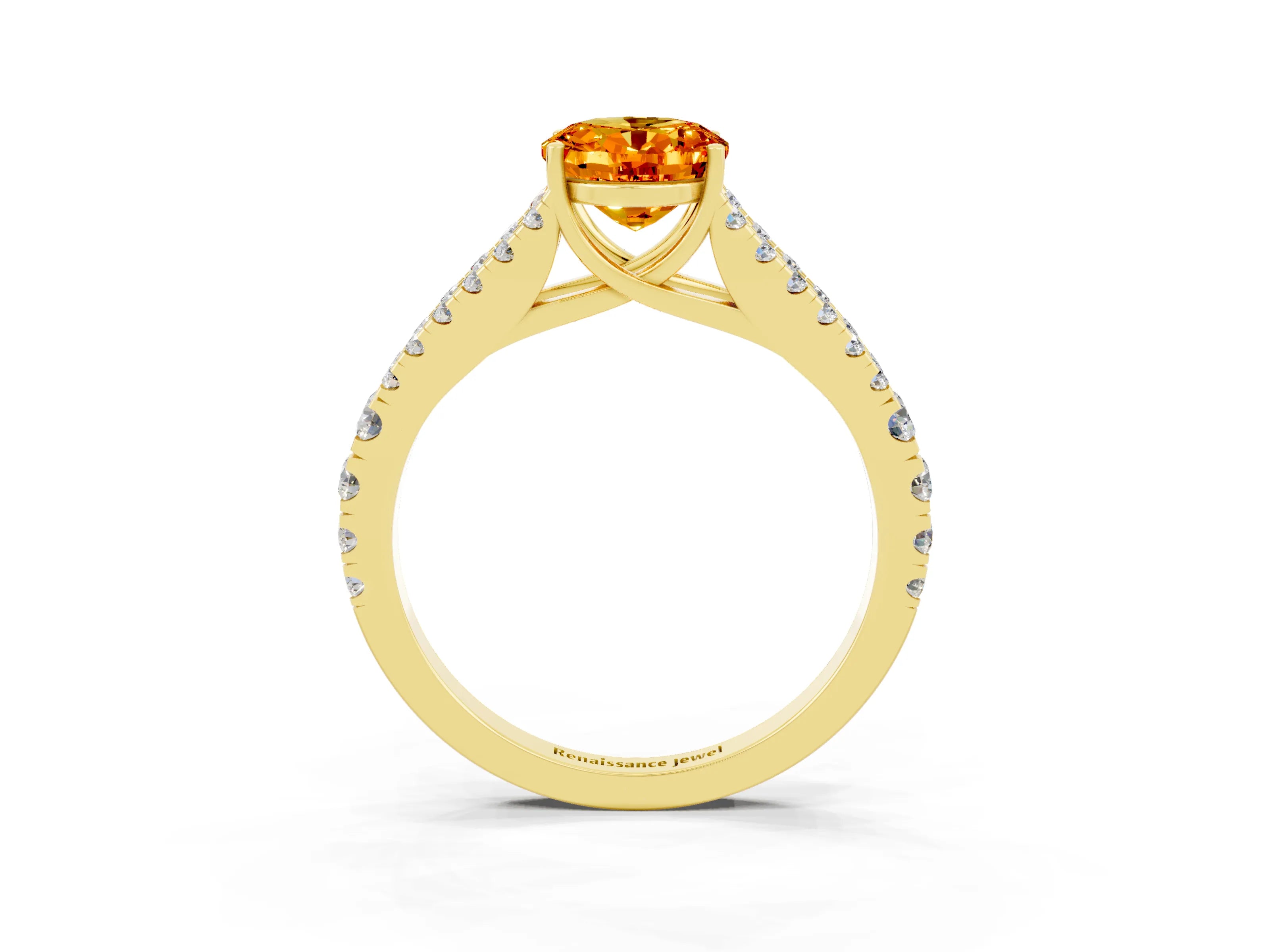 Yellow gold Oval Cut Citrine Split Shank Pavé Engagement Ring with Four-Prong Setting_15