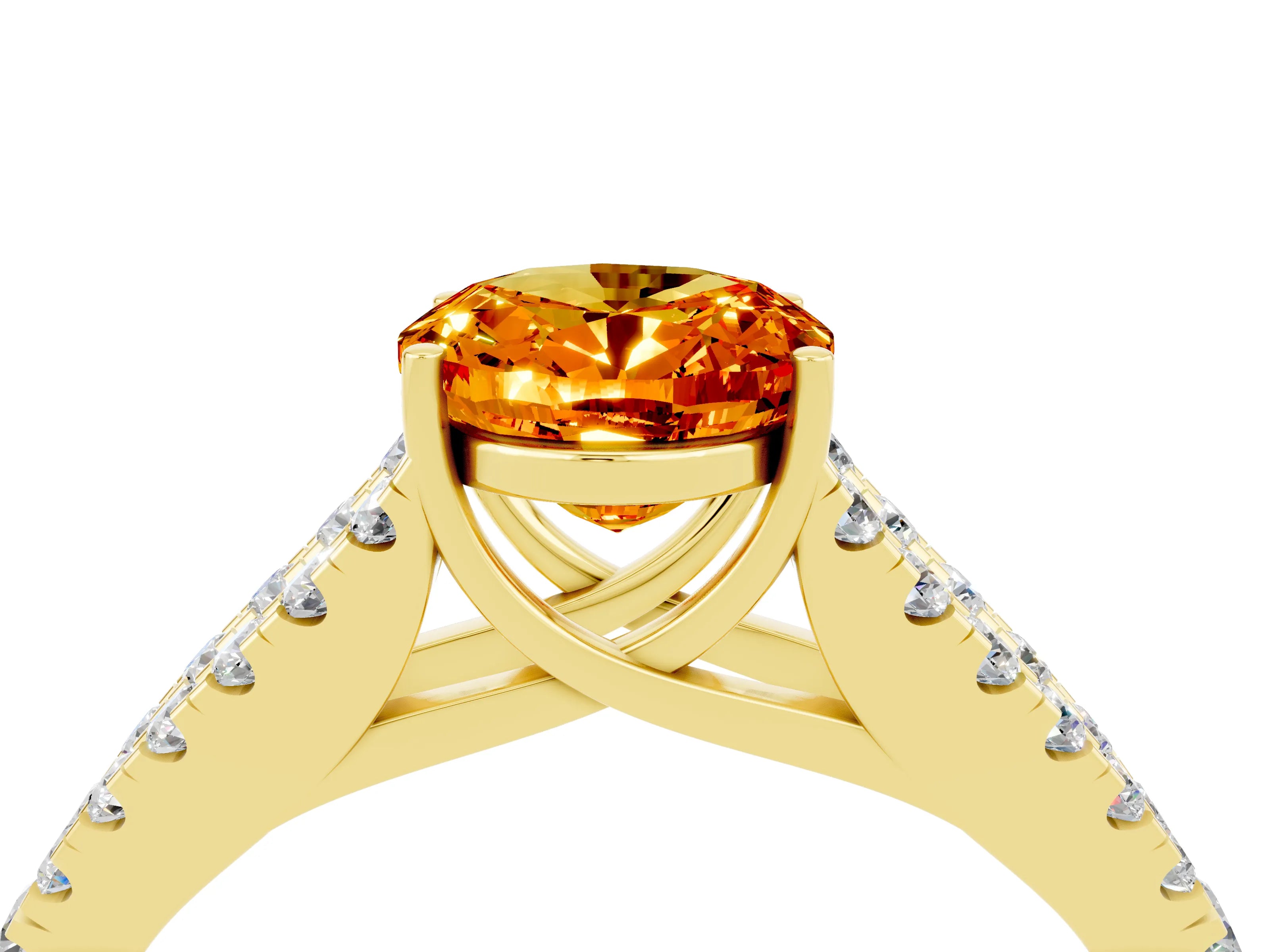 Yellow gold Oval Cut Citrine Split Shank Pavé Engagement Ring with Four-Prong Setting_16