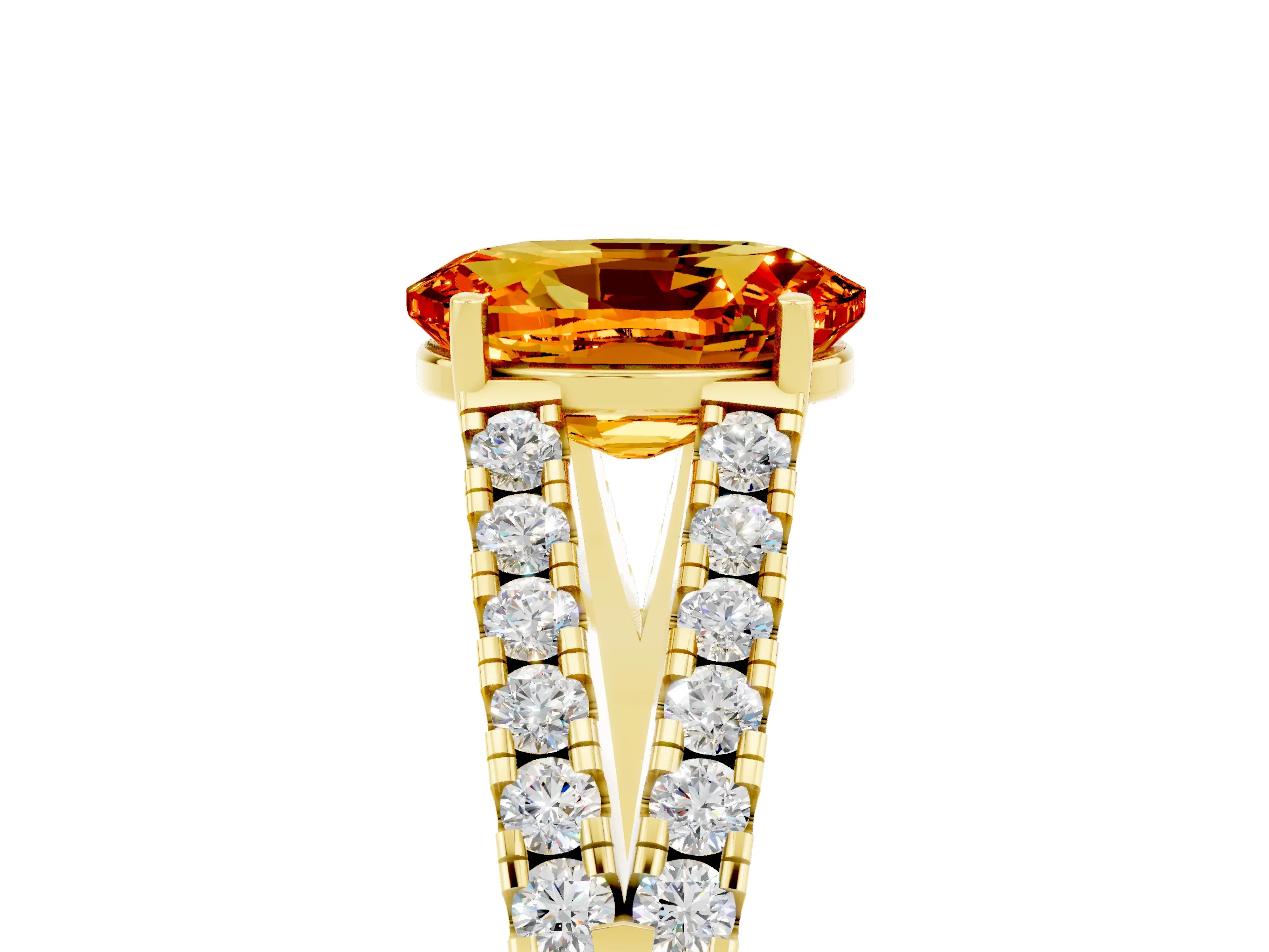 Yellow gold Oval Cut Citrine Split Shank Pavé Engagement Ring with Four-Prong Setting_17