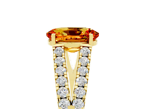 Yellow gold Oval Cut Citrine Split Shank Pavé Engagement Ring with Four-Prong Setting_17