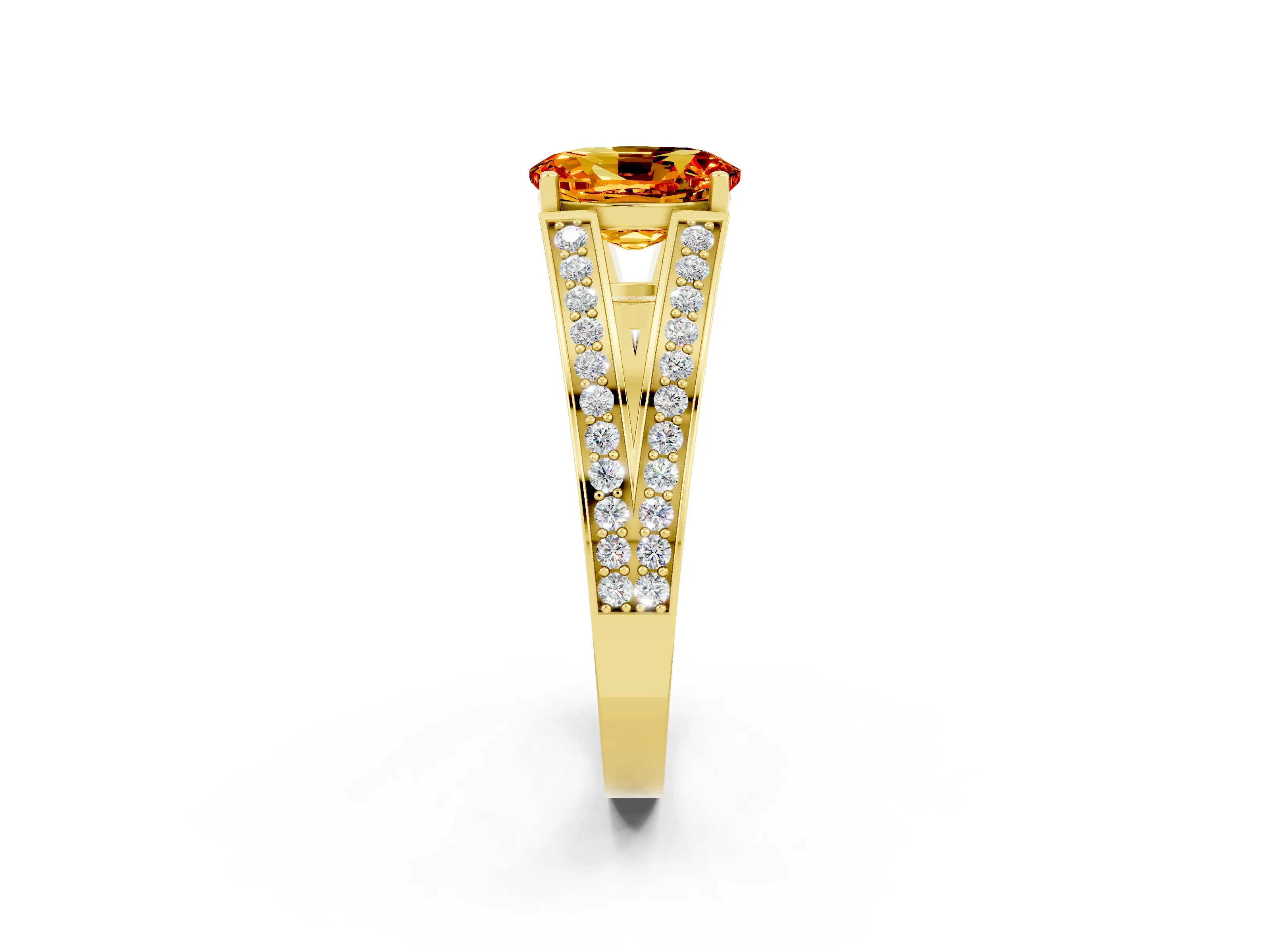 Yellow gold Oval Cut Citrine Split Shank Ring with Pavé Band and Four-Prong Setting_2