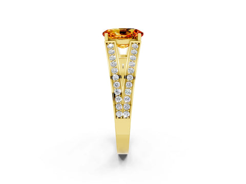 Yellow gold Oval Cut Citrine Split Shank Ring with Pavé Band and Four-Prong Setting_2
