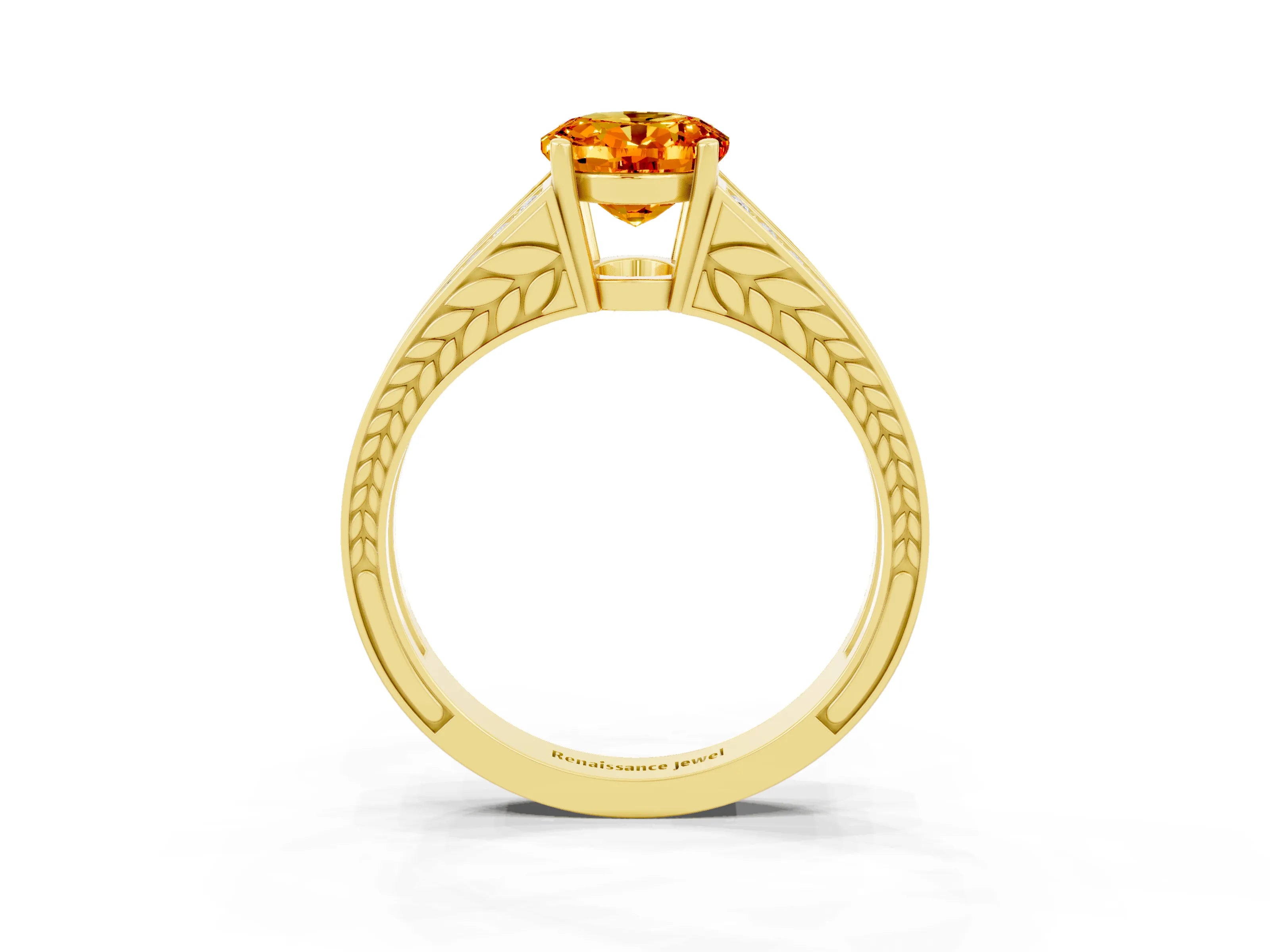Yellow gold Oval Cut Citrine Split Shank Ring with Pavé Band and Four-Prong Setting_3