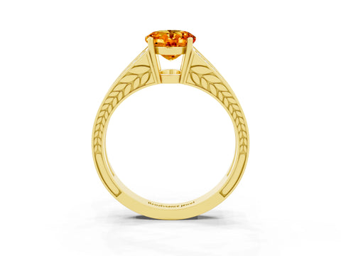 Yellow gold Oval Cut Citrine Split Shank Ring with Pavé Band and Four-Prong Setting_3