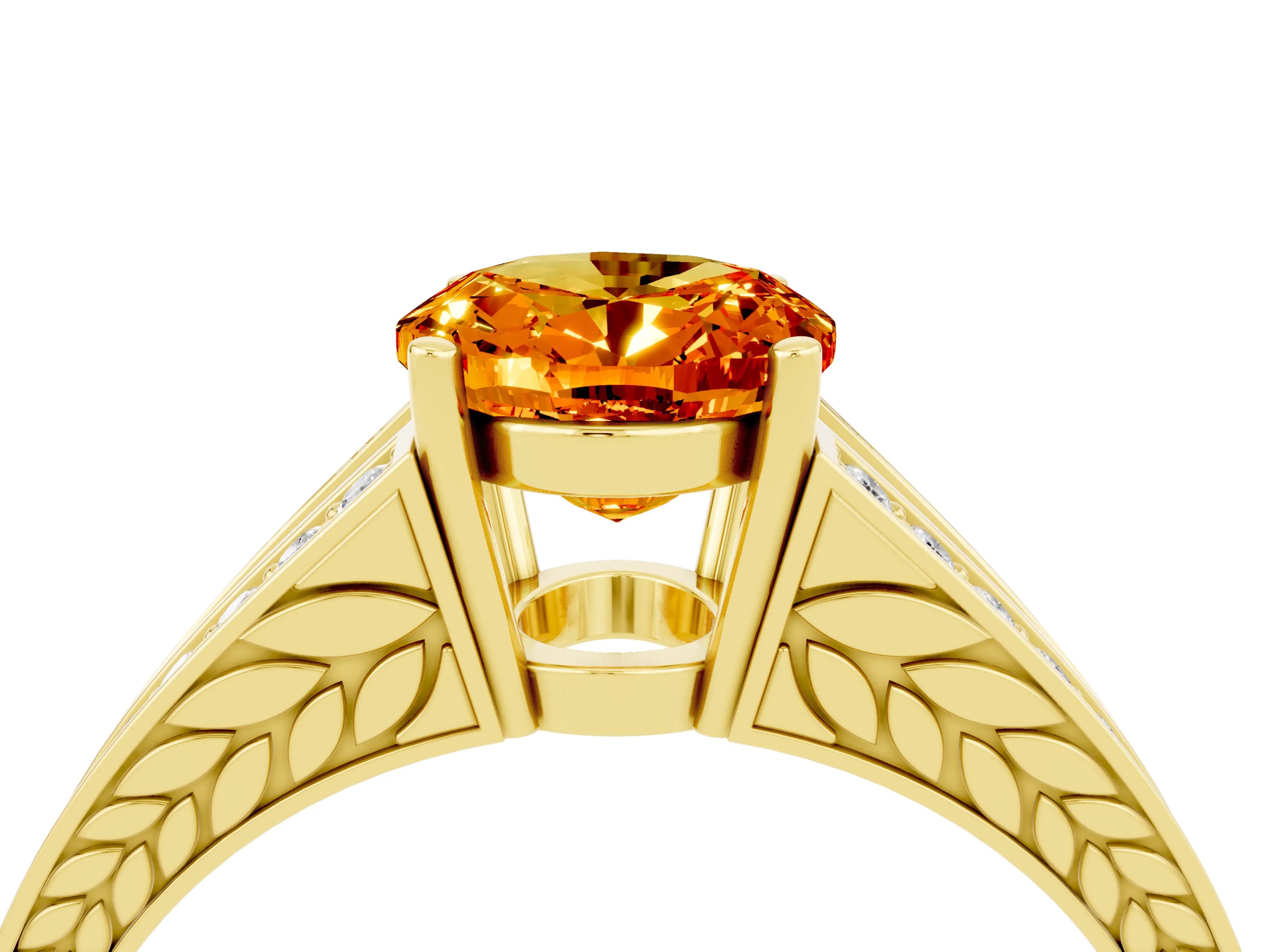 Yellow gold Oval Cut Citrine Split Shank Ring with Pavé Band and Four-Prong Setting_4