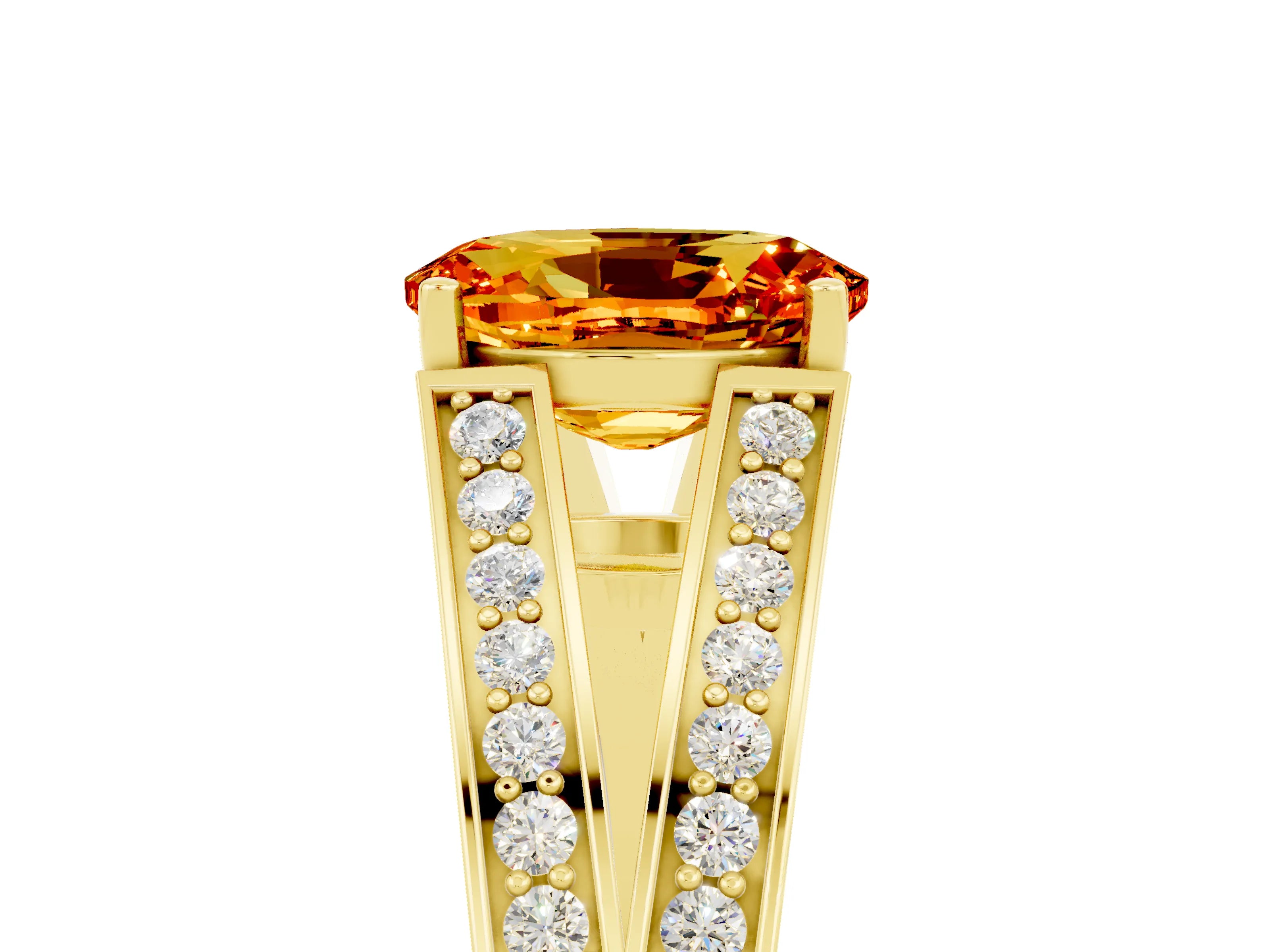 Yellow gold Oval Cut Citrine Split Shank Ring with Pavé Band and Four-Prong Setting_5