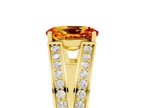 Yellow gold Oval Cut Citrine Split Shank Ring with Pavé Band and Four-Prong Setting_5