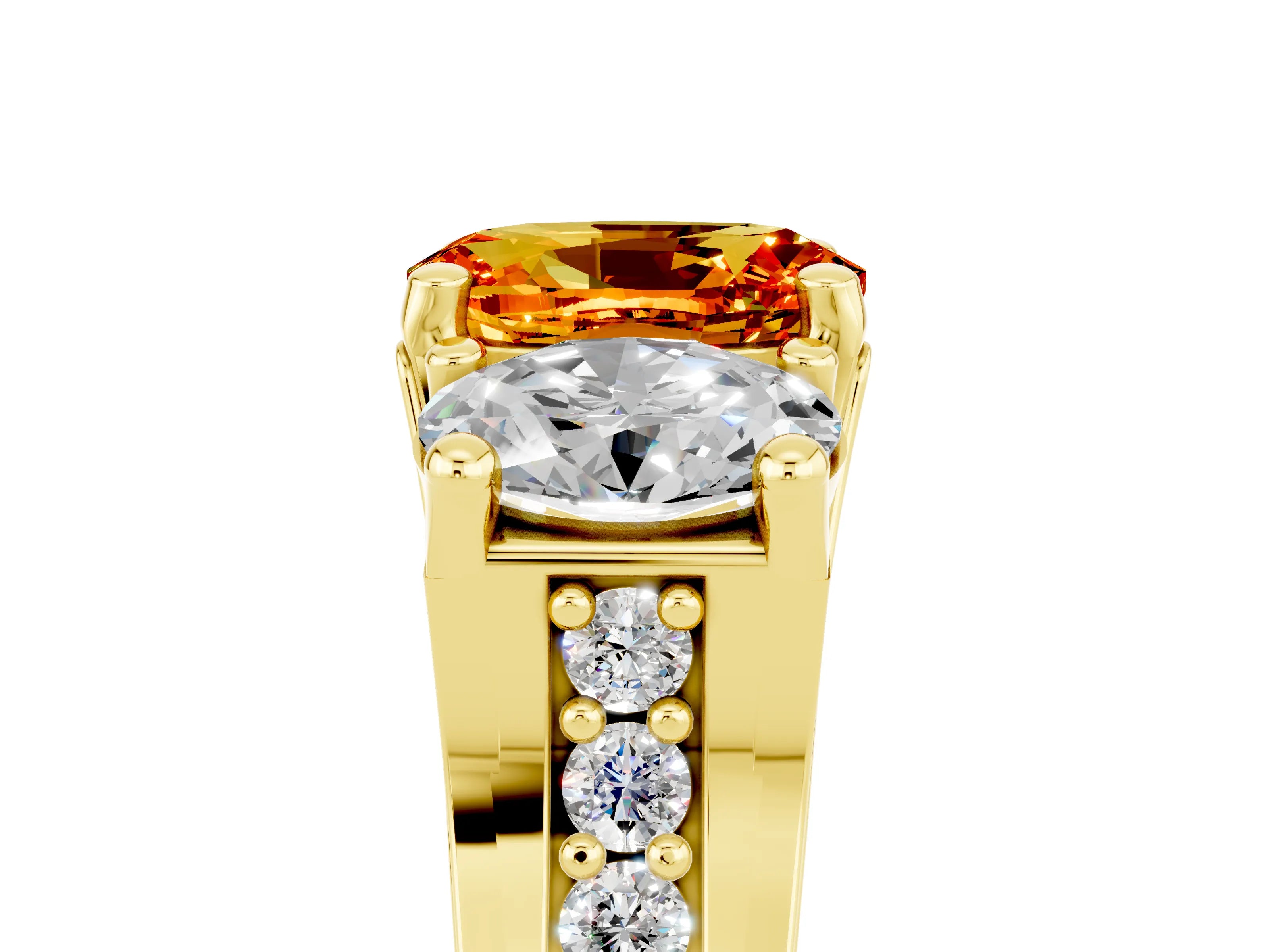 Yellow gold Oval Cut Citrine Three-Stone Ring with Channel Set Band and Four-Prong Setting_5