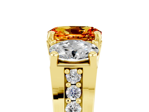 Yellow gold Oval Cut Citrine Three-Stone Ring with Channel Set Band and Four-Prong Setting_5