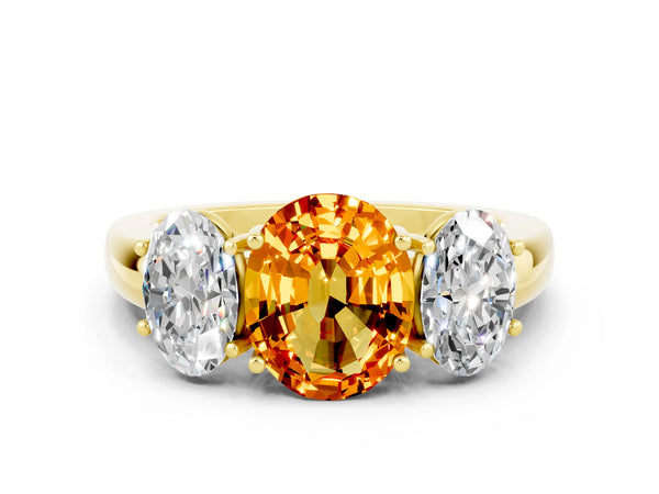 Yellow gold Oval Cut Citrine Three-Stone Ring with Four-Prong Setting and Classic Band