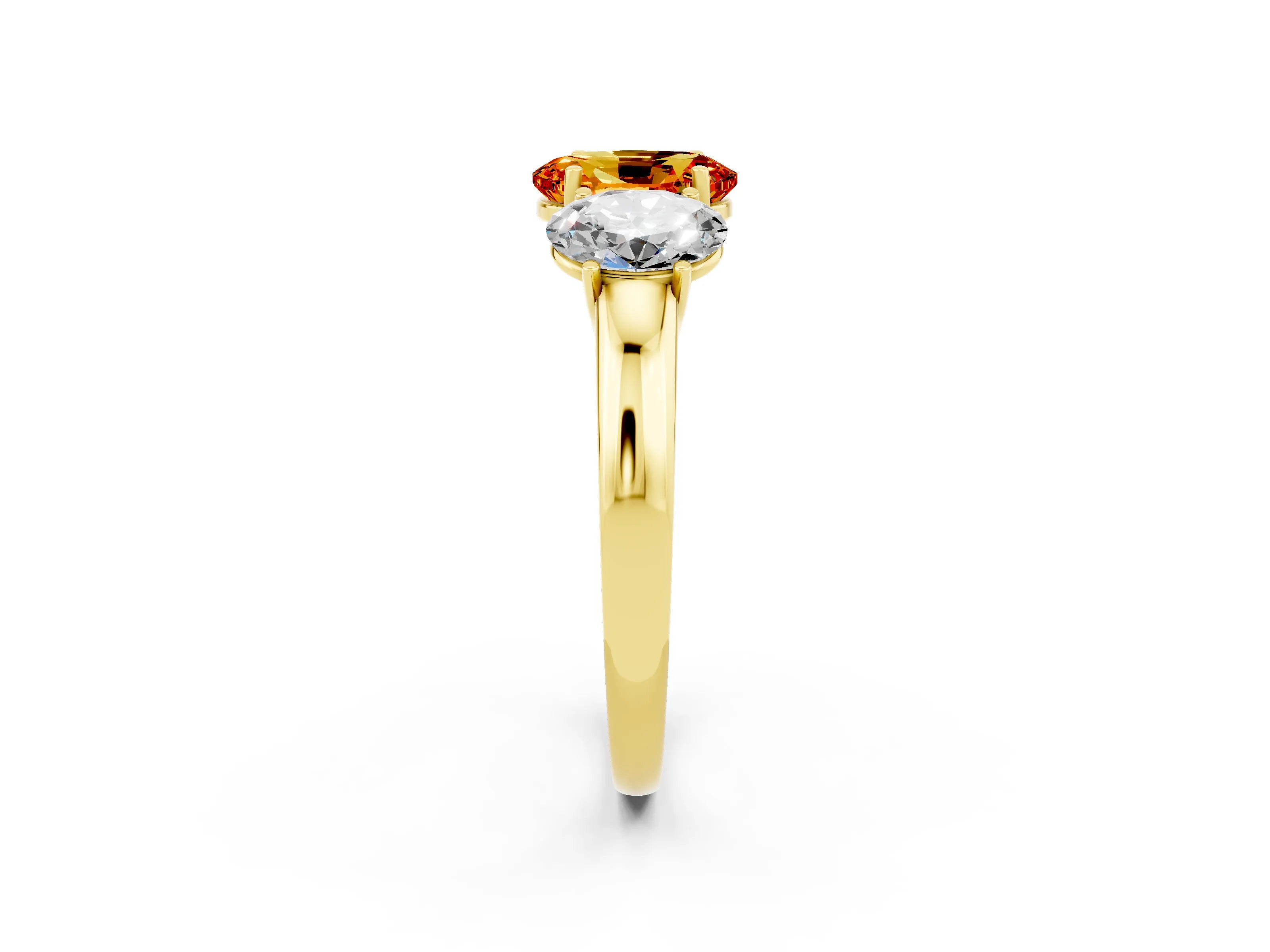 Yellow gold Oval Cut Citrine Three-Stone Ring with Four-Prong Setting and Classic Band_2