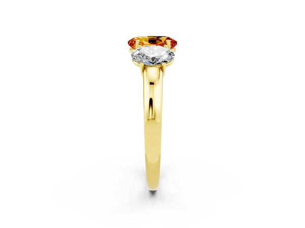 Yellow gold Oval Cut Citrine Three-Stone Ring with Four-Prong Setting and Classic Band