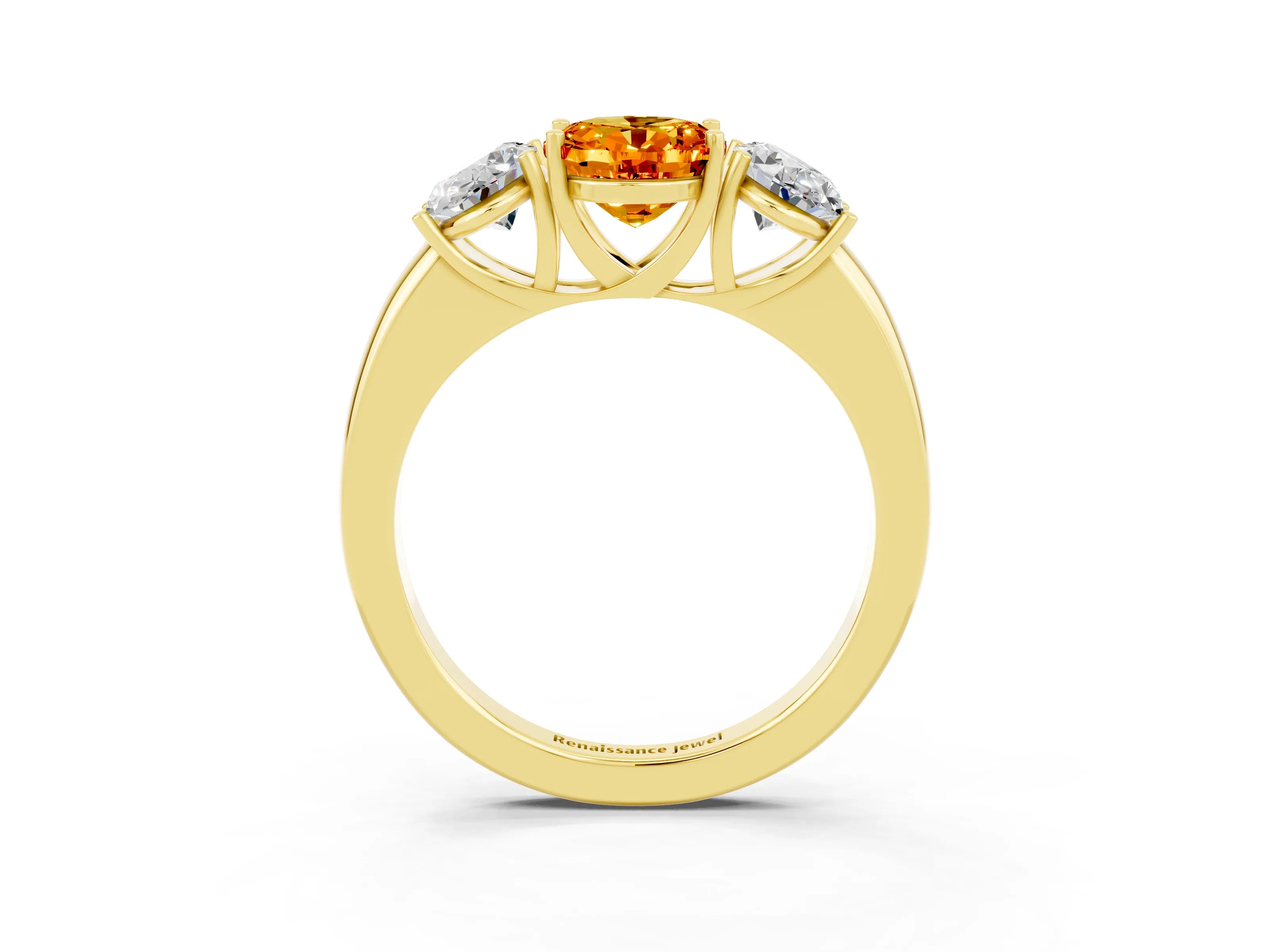 Yellow gold Oval Cut Citrine Three-Stone Ring with Four-Prong Setting and Classic Band_3