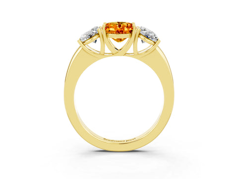 Yellow gold Oval Cut Citrine Three-Stone Ring with Four-Prong Setting and Classic Band_3