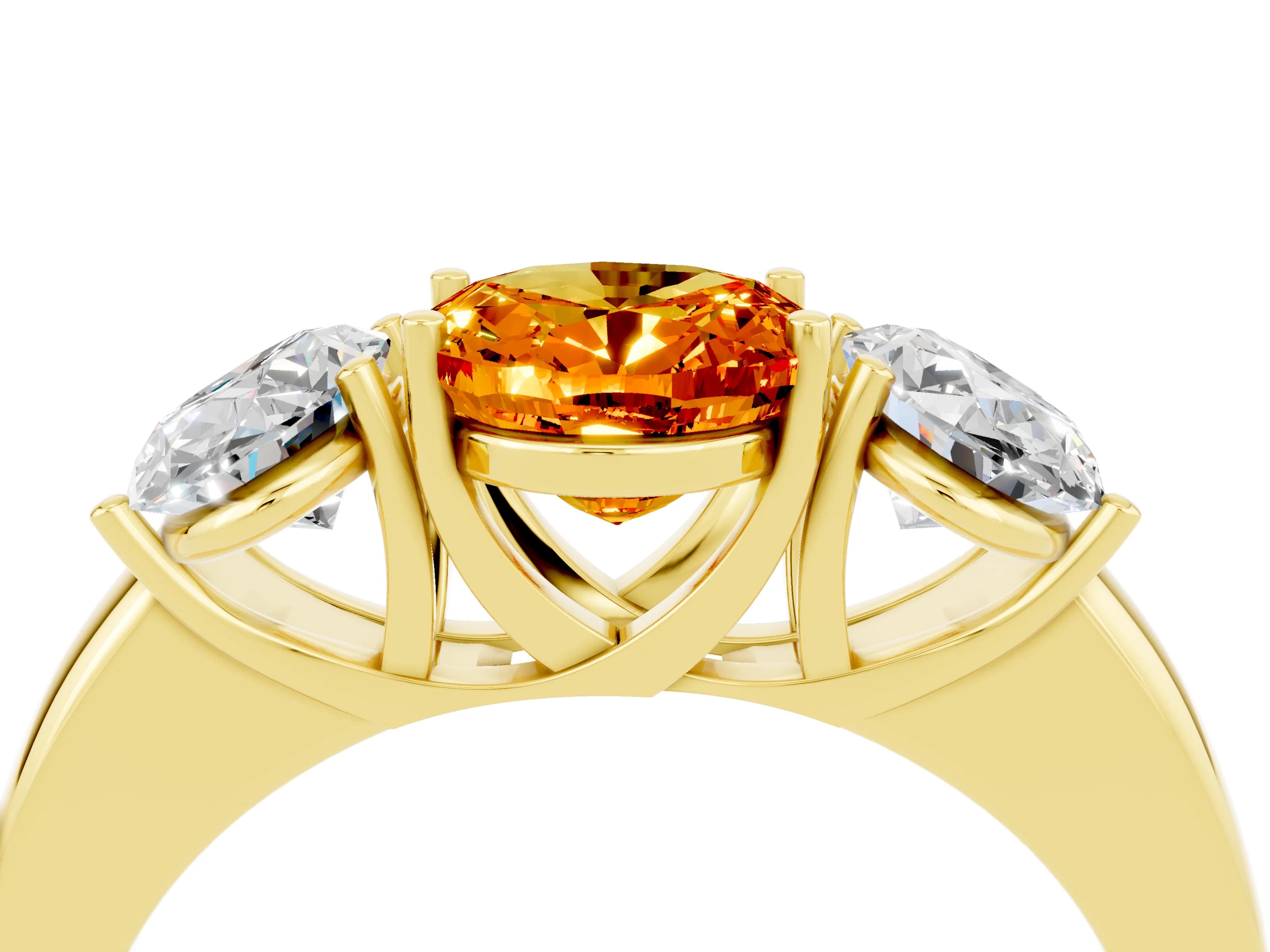 Yellow gold Oval Cut Citrine Three-Stone Ring with Four-Prong Setting and Classic Band_4