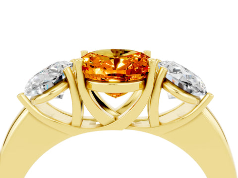 Yellow gold Oval Cut Citrine Three-Stone Ring with Four-Prong Setting and Classic Band_4