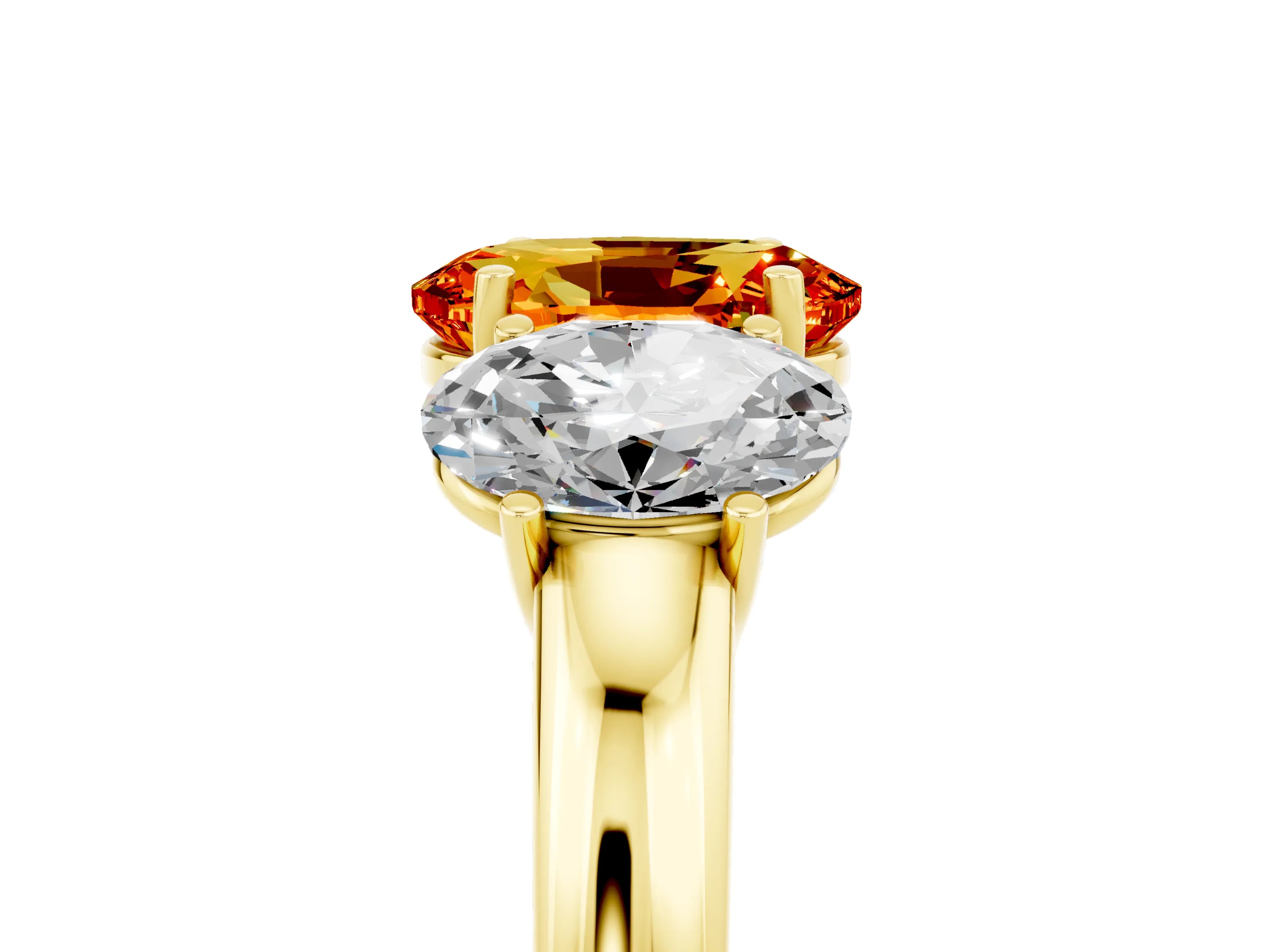 Yellow gold Oval Cut Citrine Three-Stone Ring with Four-Prong Setting and Classic Band_5