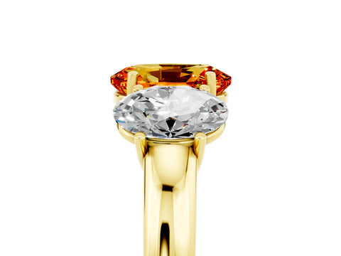 Yellow gold Oval Cut Citrine Three-Stone Ring with Four-Prong Setting and Classic Band_5